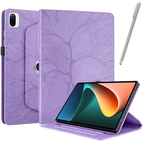 Netany Funda para Xiaomi Pad 5 / Pad 5 Pro con lápiz Capacitivo, Piel sintética con Tapa función Atril Soporte para lápiz Árbol de La Vida Funda [Auto-Reposo/Activación] - Púrpura
