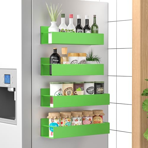 HuggieGems 4 Pack Magnetic Spice Storage Rack Organizer for Refrigerator and Oven, Green Fridge Organizers and Storage
