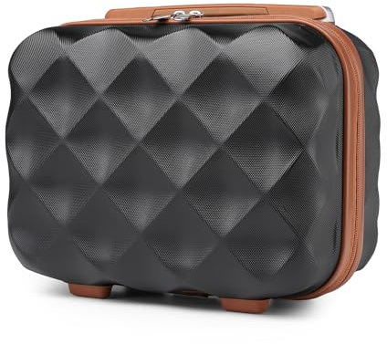 British Traveller Kosmetikkoffer Damen Beautycase Hartschalen Schminkkoffer Handgepäck Tragbar 31 * 25 * 17.2cm Make Up Koffer mit Handgriff und Spannengurt Schwarz/Braun