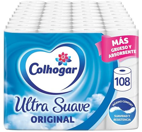 Colhogar Ultra Doux Original x108 - Papier toilette blanc à 2 couches - 9 paquets de 12 rouleaux, sans parfum