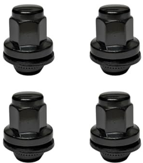 RYBO Set of 4 Wheel Nuts, M12 x 1.5, Flat Seated, 19 Hex - Compatible with Jaguar Vehicles (Black, Set of 4)