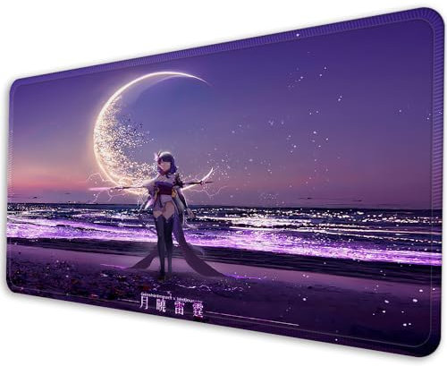 Genshin Impact Raiden Shougun 70 x 30 x 0,3 cm Grand tapis de souris de jeu avec base en caoutchouc antidérapant extra épais AB2