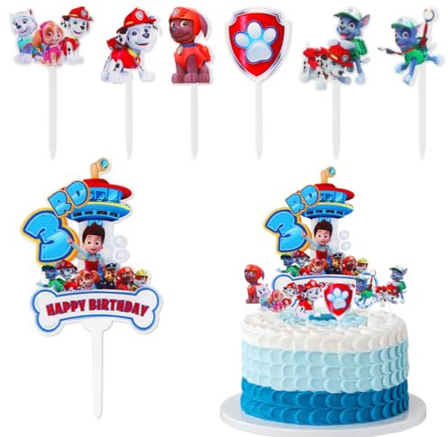 Tortendeko Patrol, Happy Birthday Tortendeko, Tortenaufleger 3 Jarh, Kuchen deko, Muffin Deko, Cake Decoration Blue, Geburtstag Deko für Kindergeburtstage Party Jungen und Mädchen
