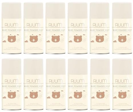 RUUM Lufterfrischer Nachfüller 12er Pack Baby Powder Mist - Duft Nachfüller kompatibel mit Air Wick Freshmatic, Glade Brise - 12x 250 ml Duftspray für Geruchsneutralisierung & Frische