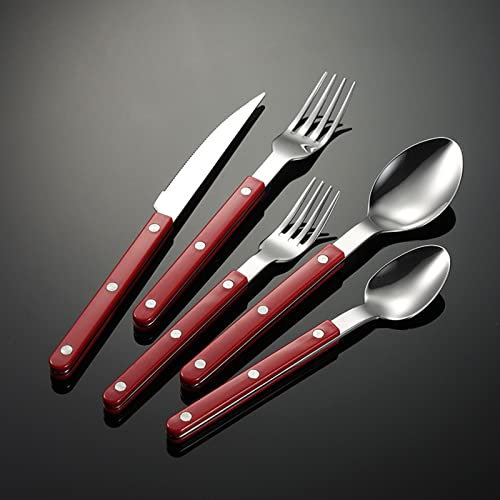 TVSKWMRQ Dîner 60 pièces poignée Rouge Couverts Ensemble de Couverts pour 12 argenterie en Acier Inoxydable Durable Miroir Poli pour la Cuisine à Domicile Restaurant Mariage Vacances fête