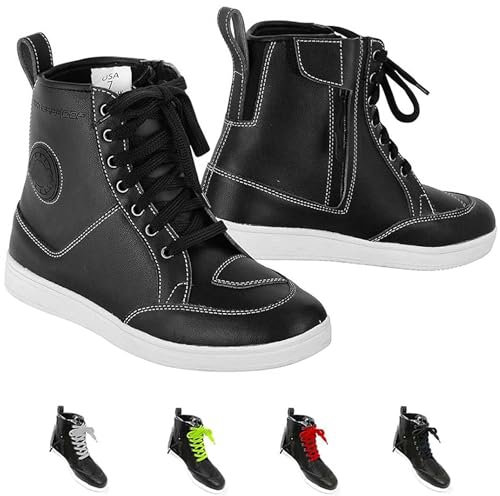 Vaster Moto Scarpe da moto da uomo Stivali da corsa alla caviglia corti impermeabili in pelle Suola antiscivolo, Nero , 43 EU