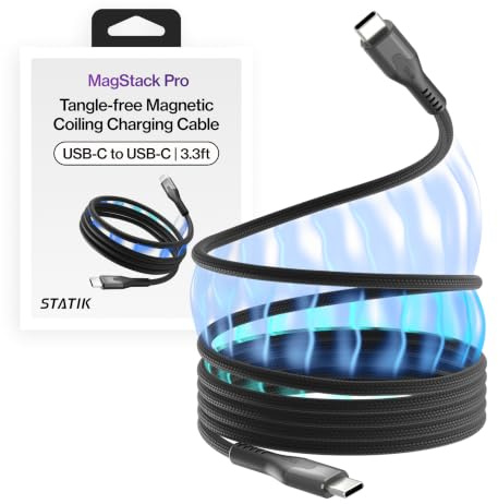 Statik MagStack Pro USB-C auf USB-C Kabel, magnetisches Schnellladekabel, für Auto & unterwegs, kompatibel mit 16 Pro Max, 15, Galaxy S, 100 W,Schwarz, 1M/3FT, 1er-Pack