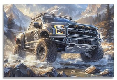 YRNQ Vintage-Poster mit Pickup-Trucks, F150, Raptor, Allradantrieb, Hardcore-Sportwagen, dekoratives Gemälde, Leinwand, Wandkunstwerk, 40 x 60 cm