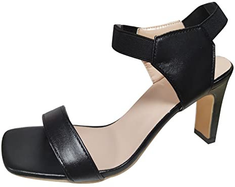 damen sandalen bequem Flip Flops Damen Mit Fussbett Damenschuhe Sommer Sandalen Mode Gummiband High Heel Chunky Heel Sandalen Pantoffeln Damen Sommer (Black, 42) Badeschlappen Kinder On Clou