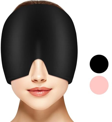 Migraine Relief Cap Reusable Cold Hot Therapy Migraine Single-Sided Gel Ice Hot Head Wrap Odorless Headache Relief for Chronic Migraine Tension Headache Sinus Stress Puffy Eyes (Black)