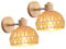 iDEGU 2 Stücke Wandleuchten Innen Retro Wandlampe aus Holz Rattan Halbkreis Lampenschirm Vintage E27 Verstellbare Wandspot Industrie Lampe für Schlafzimmer Wohnzimmer Flur Café (20cm, Braun Rattan)
