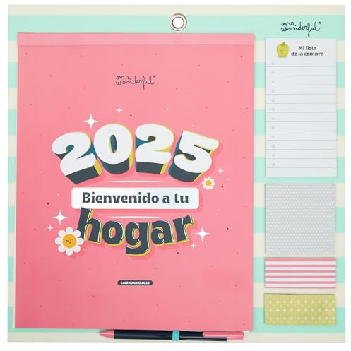 Mr. Wonderful - Calendario de Pared Magnético 2025-2025, Bienvenido a tu Hogar - Incluye 4 Hojas de Pegatinas, 2 Bloc de Notas Adhesivas