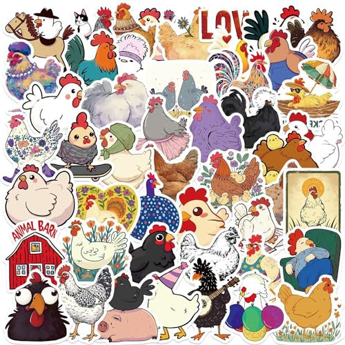 50 Stück Buntes Huhn Aufkleber Wasserflaschen Aufkleber Buchzubehör für Laptop, Journaling, Scrapbook für Erwachsene und Teenager Mädchen
