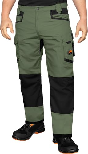 ACE Constructor Herren-Arbeitshose lang - Männer-Arbeitshosen mit Stretch-Bund, Cargo- & Kniepolster-Taschen - Oliv - 60
