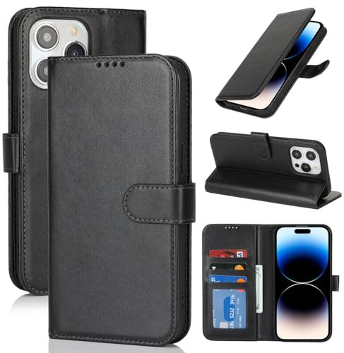 Zouzt Case for iPhone 14 Pro Max (6.7 Inch), Premium PU Leather Wallet Case with Credit Card Holder Slot Flip Folio Kickstand Shockproof Protective Phone Cover (Black)