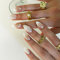Lot de 24 faux ongles courts français en forme d'amande, avec perles et bord blanc, à coller, couverture complète, faux ongles naturels, pour le bricolage (perles blanches, 24 pièces)