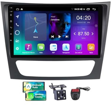 ZZPHKK Android 13 Carplay Android Auto Car Radio 2 DIN für Mercedes Benz E Class W211 2002-2010 FM RDS Car Radio mit Screen 9 Zoll Unterstützung DSP Equalizer/BT 5.0/GPS/Rear View Camera(NF-1)