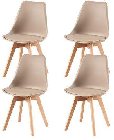 H.J WeDoo Esszimmerstühle 4er Set Nordeuropa Retro Design Stühle SGS Geprüfter Stuhl Morandi Bunt Küchenstühle Dining Chairs mit PU Polsterstuhl Buchenholz Massivholz - Helles Khaki