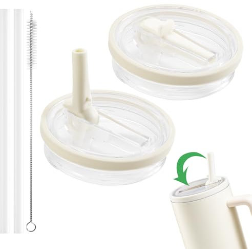 2 tapas de repuesto para vasos de 40 oz para accesorios Stanley, reutilizables, a prueba de fugas, tapa a prueba de vuelco, taza con tapa de repuesto, accesorios Stanley Cup Tapa de repuesto (beige)