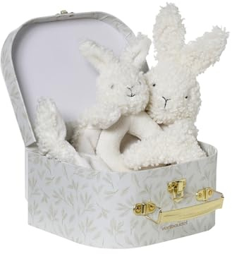 VERTBAUDET Kuscheltier Hase und Rassel aus Sherpa, mit weißem Koffer