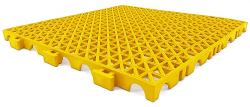 4 Losetas PVC Reforzadas Amarillo 33x33cm Antihumedad Garajes y Lavaderos | Paso de coches y maquinaria. Evita resbalones. Drenaje eficaz. Ideal trasteros, sótanos, bodegas, despensas y zonas húmedas.