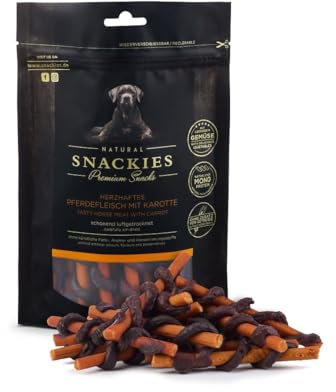 SNACKIES Premium Snacks für Hunde Karotte mit Pferd 170g ohne Zusatz von Getreide, Zucker, Farb-, Aroma- und Konservierungsstoffe, schonend luftgetrocknete Leckerli