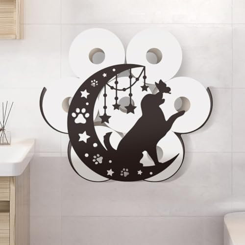 WADORN Boho Toilettenpapierhalter Aus Metall Mit Hund Und Mond Niedlicher Hund Dekorative Toilettenpapier Aufbewahrung Zusätzlich 8 Rolle Mondhund Freistehender Toilettenpapier Organizer Aus Metall