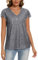 MINTLIMIT Damen Elegant Pailletten Glitzer Oberteil Festliche Bluse Kurzarm Tunika Lässig V-Ausschnitt (Grau L)