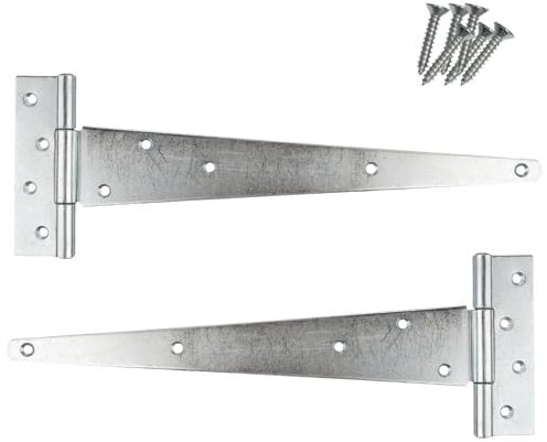 Keypak 2 Pack 450mm (18) T-Hinges Zinc Plated, Heavy Duty Metal Tee Hinges for Large Wooden Gates, Barn, Garage & Shed Doors