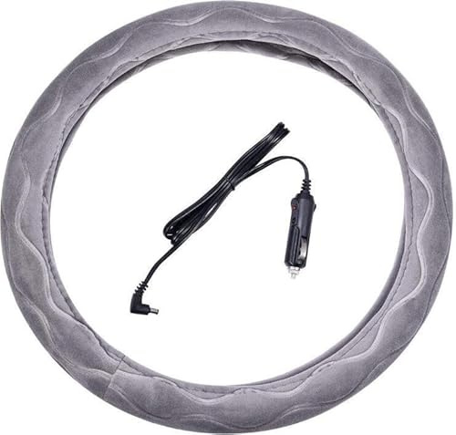 MACHSWON Handwärmender Lenkradschutz, warmer Griff, beheizte Lenkradhülle, heizt sich schnell auf – passend für Räder von 36,8–39,4 cm für Auto, LKW, Van, SUV (grau)