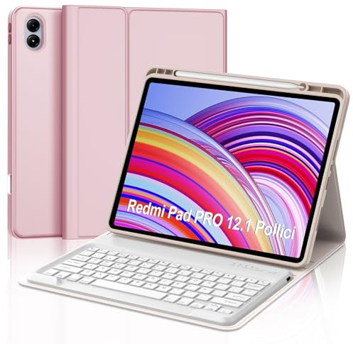 WAVATA Funda Teclado para Redmi Pad Pro 12.1 Pulgadas/Xiaomi Poco Pad 12.1'' 2024 - Español Ñ Teclado Magnético Extraíble Inalámbrico Bluetooth, Funda para Redmi Pad Pro 12.1'', Rosa