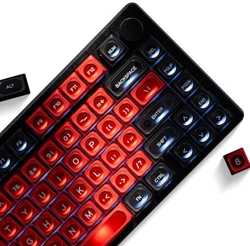 OHY XVX Black and Red Shine Through Keycaps for Mechanical Keyboards - 136 Keys Red Translucent Cat Eye Design,Cherry MAX Profile, PC+PBT Frosted RGB Keycaps