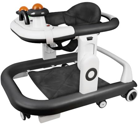 OHMG 4-in-1 Lauflernhilfe für Babys mit abnehmbarem Tablett für Musikaktivitäten, leicht faltbar, von 6 bis 18 Monaten, bis 12 kg, höhenverstellbar mit leisen Rädern