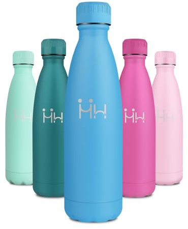 Botella Termica 500ml, Botella de Agua sin BPA, Cantimplora Acero Inoxidable Reutilizable con Doble Pared, A Prueba de Fugas, Termo Agua para Escuela, Oficina, Deporte, Senderismo, Viajes, Exterior