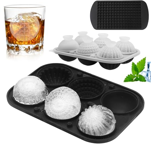 APOMOONS 2 Stück Eiswürfelform Eiswürfelbehälter mit Deckel Eiswürfelform Silikon, Ice Cube Tray Eiswürfel Wiederverwendbar, Eiswürfelformen für Whisky, Cocktails, Getränke (Rund & Quadratisch)