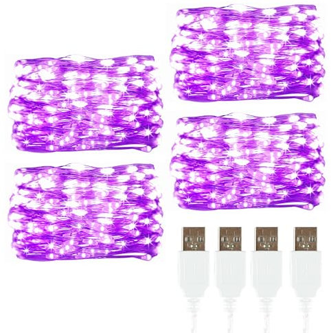 4 Stück LED Lichterkette, 30LED 3M / 9.8Ft USB lichterkette außen/innen Wasserdichte für Schlafzimmer, Hof, Hochzeit, Weihnachten, DIY etc (lila)