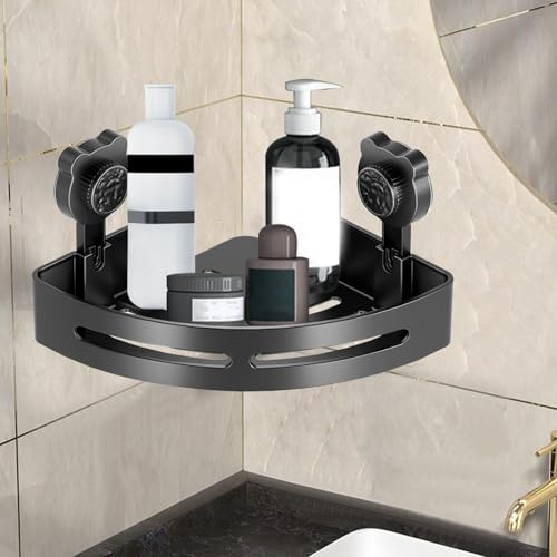 Étagère de douche d'angle sans perçage - Montage mural avec ventouse - Noir - Support pour gel douche - Support de shampoing - Étagère d'angle pour douche, salle de bain, cuisine