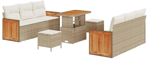 vidaXL Garten-Sofa-Set 9 pcs Beige und Creme 90 x 55 x 71 cm, Garten- und Terrassenmöbelset, Moderne Sitzgelegenheit, UV-beständige Materialien, abnehmbare Kissen