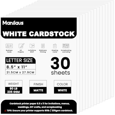 Manilaus White Cardstock 8.5 x 11, Heavy 80 lb Card Stock Paper, 30 Sheets.