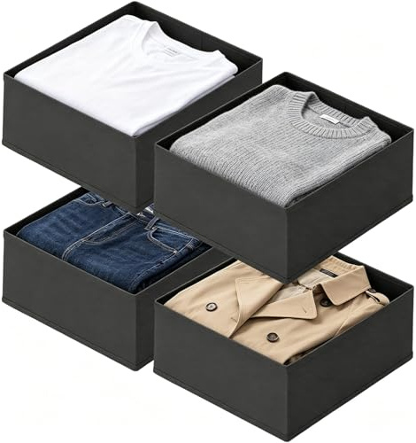 HIGA-JKL 4 Aufbewahrungsboxen,Faltbare Schubladen Organizer,Kleiderschrank | Polyester,feuchtigkeits&geruchsabweisend,waschbar & wiederverwendbar,faltbar platzsparend,4er Set Grau