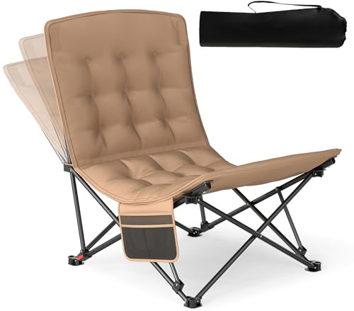 COSTWAY Campingstuhl faltbar, gepolsterter Klappstuhl mit Verstellbarer Rückenlehne und Seitentasche, Loungesessel mit Tragetasche, 225 kg Tragfähigkeit, Faltstuhl für Camping, Angeln