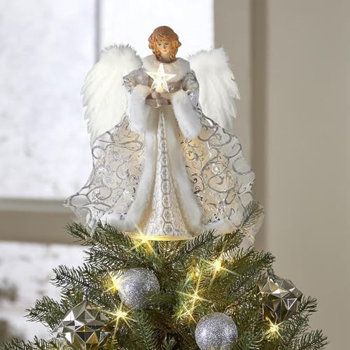 Engels Weihnachtsbaum Topper,30cm Engels Weihnachtsbaumspitze, Weihnachtsengel Anhänger Christbaumschmuck Weihnachtsengel Baumkrone Figur Indoor Weihnachtsdekoration Mit Federflügeln