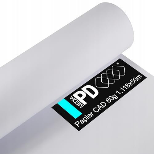 PD Media Plotterpapier Großformatpapier - 1 Rolle 50 m x 1118 mm - CAD-Bond-Rollen Papier - 80 g / m2 Weiß