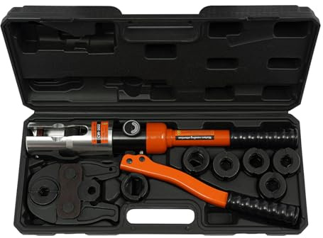 Pinza crimpatrice idraulica 10T con 7 inserti di crimpatura V12/14/15/16/18/22/28 mm, set professionale di attrezzi per tubo di rame arancione