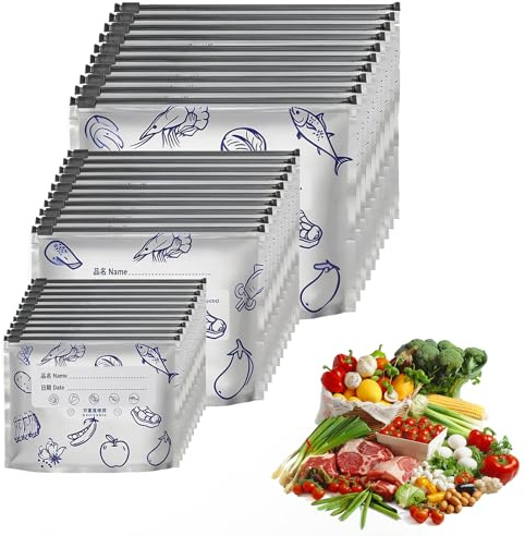 Guzeelu 30 Sachets Congélation À Zip, Sachets Réutilisables en Aluminium pour Aliments, Sachets Hermétiques pour Viande Légumes Fruits, Trois Tailles pour Stocker Et Congeler