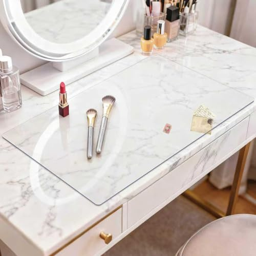 LovePads Makeup Mat for Vanity, 14 x 24 Clear Desk Mat & Dresser Cover | Waterproof Desk Protector, Vanity and Desk Accessories; Wipes Clean, Ideal for Writing, Nail Art, Craft Table & Nightstand