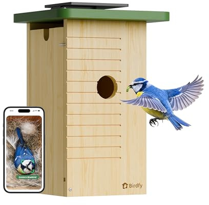 Birdfy Vogelhaus mit Kamera Solar, 1080P FHD Live-View, Echtzeitbeobachtung des Nestbaus und der Brut von Vögeln,Nistkasten mit Kamera, 5200mAh Akku, KI - Ident Vogelfreunde