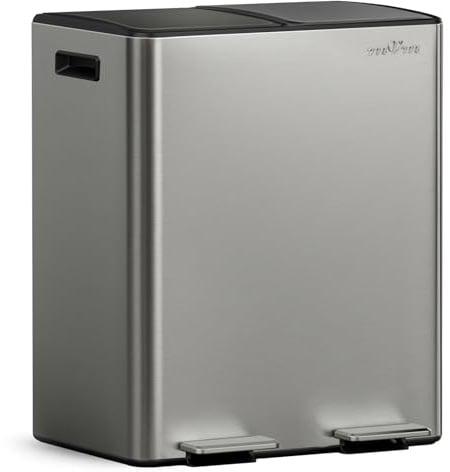 mVm Kitchen Bin,40L Dual Rubbish Bin,2 x 20L Stainless Steel Pedal Bin,Double Recycling Bin with ABS Lids and Plastic Inner Buckets,Soft-Close,Fingerprint Proof,Odour Seal,Large Capacity Trash Can
