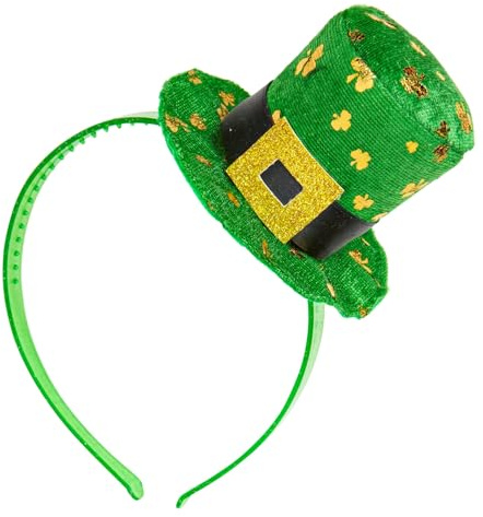 TrendandStylez St. Patrick's Day Haarreif mit Mini-Zylinder | Grüner Leprechaun Hut mit Glitzer-Kleeblatt | Lustiger Irland Kopfschmuck für Party & Parade | Accessoire für Damen & Herren