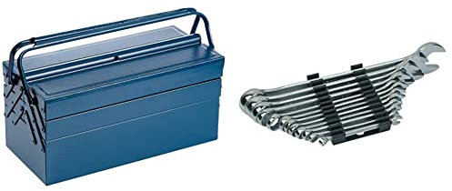 Mannesman Caja de Herramientas Portátil Metal con Juego Llaves Combinadas 430x200x200 + Juego de 12 Llaves Combinadas 6 a 22 CV